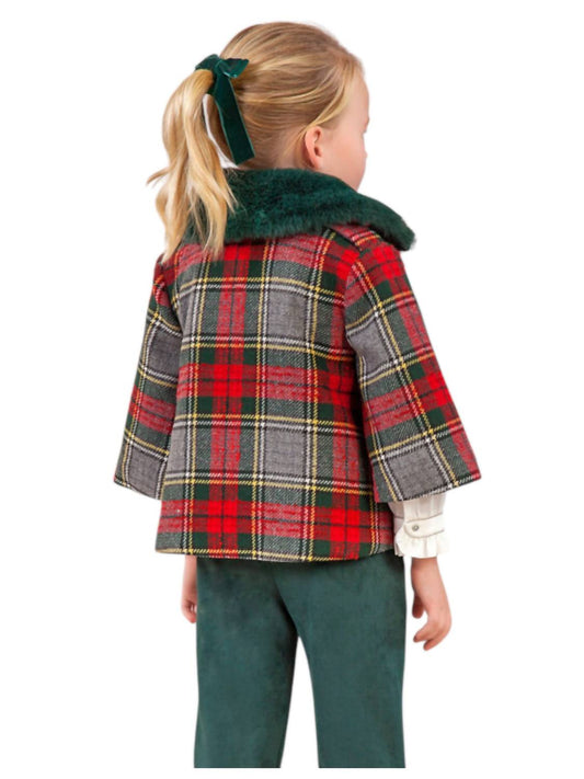 Abel & Lula - Plaid Girls Coat With Faux Fur Collar