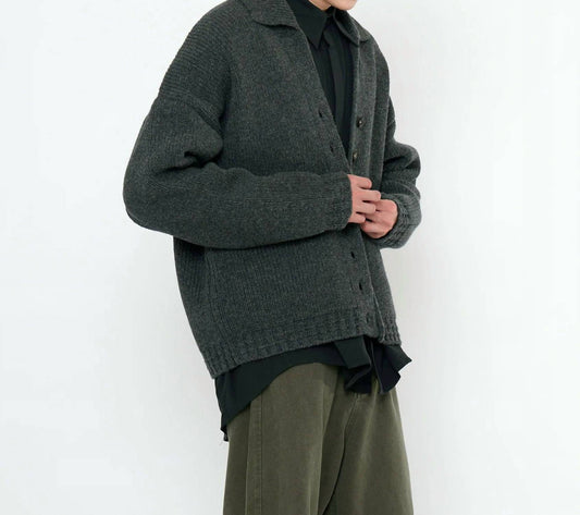 7115 By Szeki - Chunky Collared Recycled Wool Cardigan