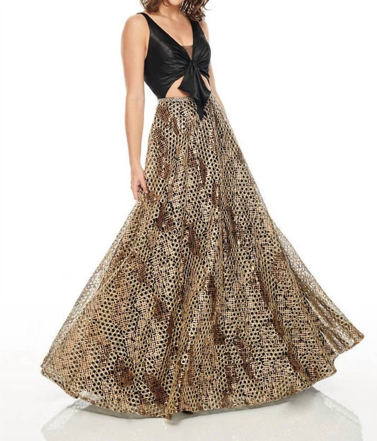 Rachel Allan - Mid Cut-out Metallic Embroidered Prom Gown