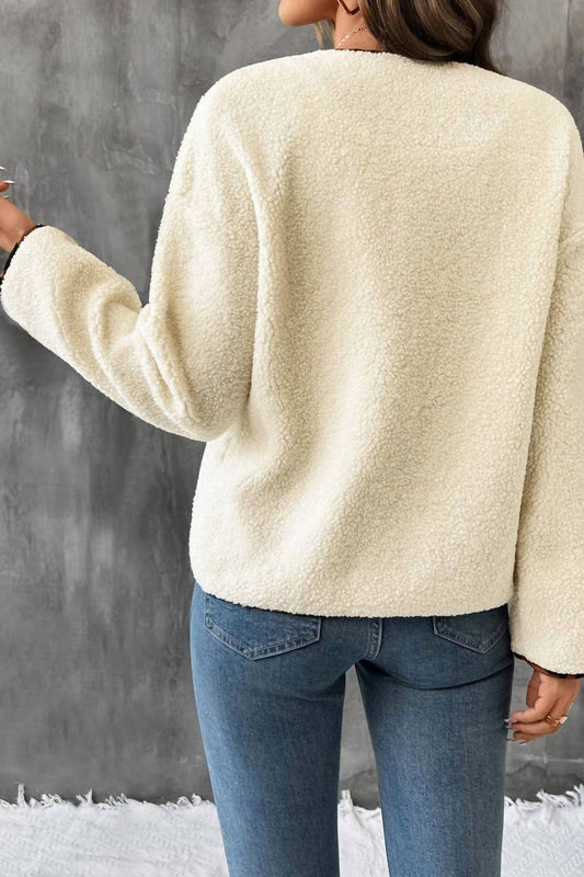 Ninexis - Casul Leopard Print Contrast Crew Neck Jacket