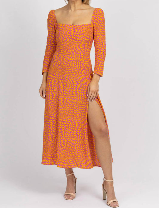 CHECKED SQUARENECK MIDI DRESS