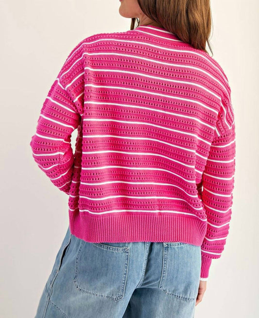 Ee:Some - Textured Open Stitch Striped Knit Cardigan
