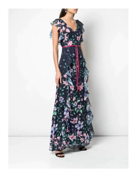 Marchesa - Floral Sleeveless Printed Chiffon Gown