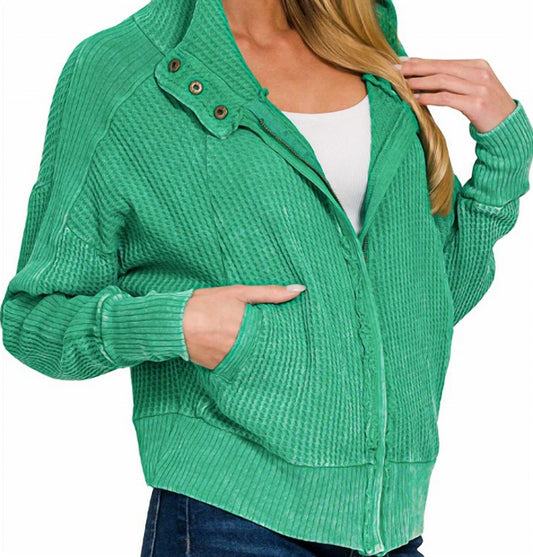 Zenana - Stella Acid Wash Zip Up Jacket