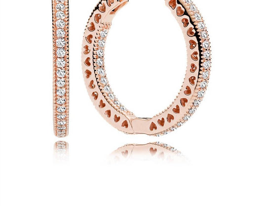 Pandora - Women's Hoop Earrings With Clear Cubic Zirconia And Cut-out Heart Details