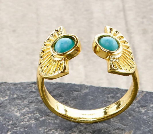 Poshture Finds - Women's Adjustable Ring With Genuine Turquoise Stone