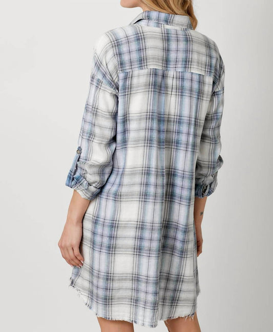Mystree - Rolled Up Sleeve Washed Plaid Mini Dress