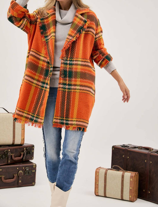 Davi & Dani - Plaid Button Front Jacket