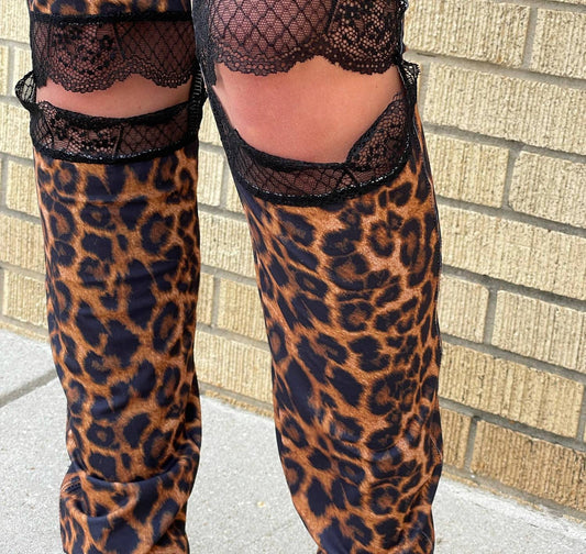 Leopard Leggings w/ Black Lace Knee