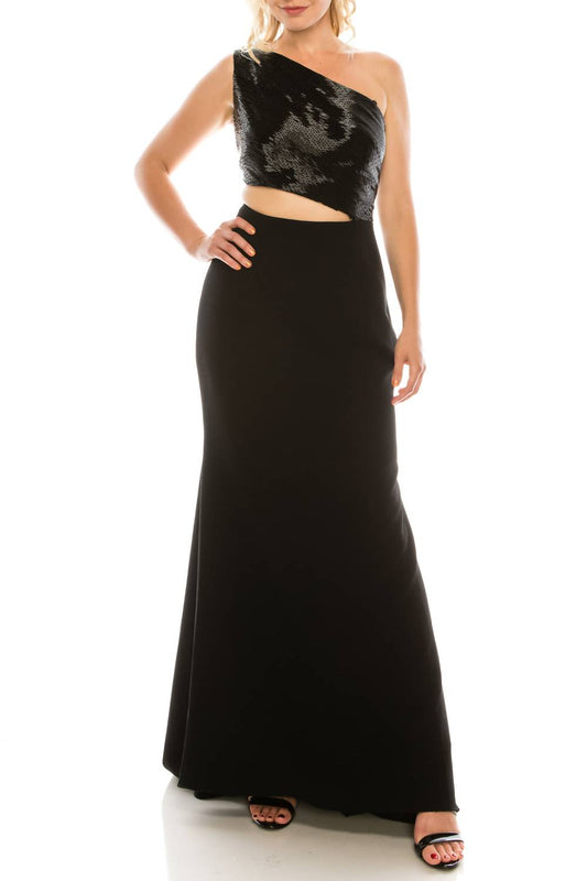 Carmen Marc Valvo - Beaded One Shoulder Evening Gown