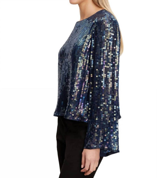 Velvet By Graham & Spencer - Evie Sequin Long Sleeve Wide Neck Blouse