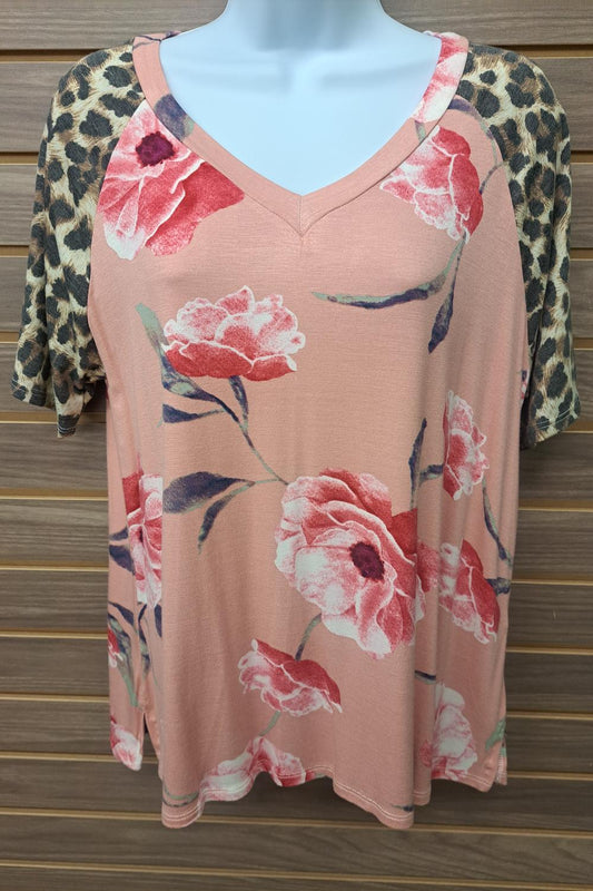 Hopely - Women's Floral Leopard Short Sleeve