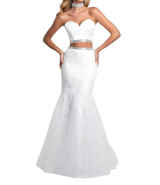 Blush Prom - Sequin Satin Lace Two Piece Gown With Beaded Collar