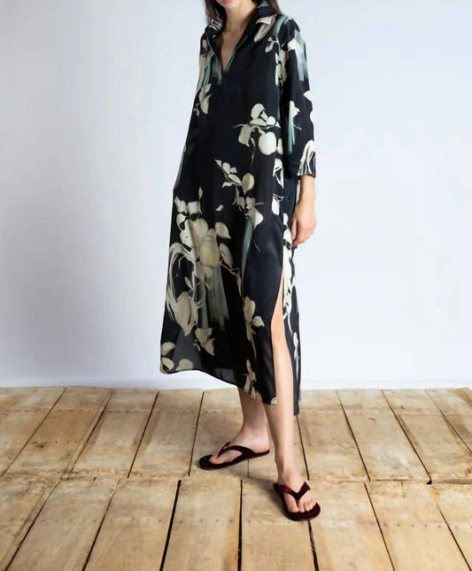 Psophia - Sumi-e-Japanese Print V Neck Dress