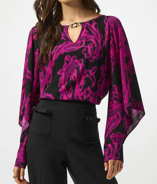 Joseph Ribkoff - Paisley Print Georgette Long Sleeves Top