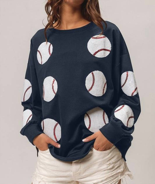 Bibi - Sequin Baseball French Terry Pullover