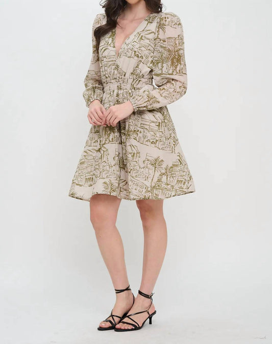 Meet Me In Santorini - Long Sleeve Short Sketch Dress