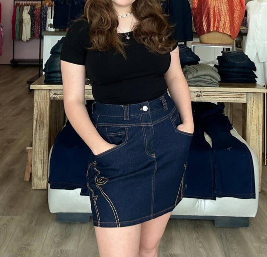 She + Sky - Stretched Denim Cow Girl Skirt