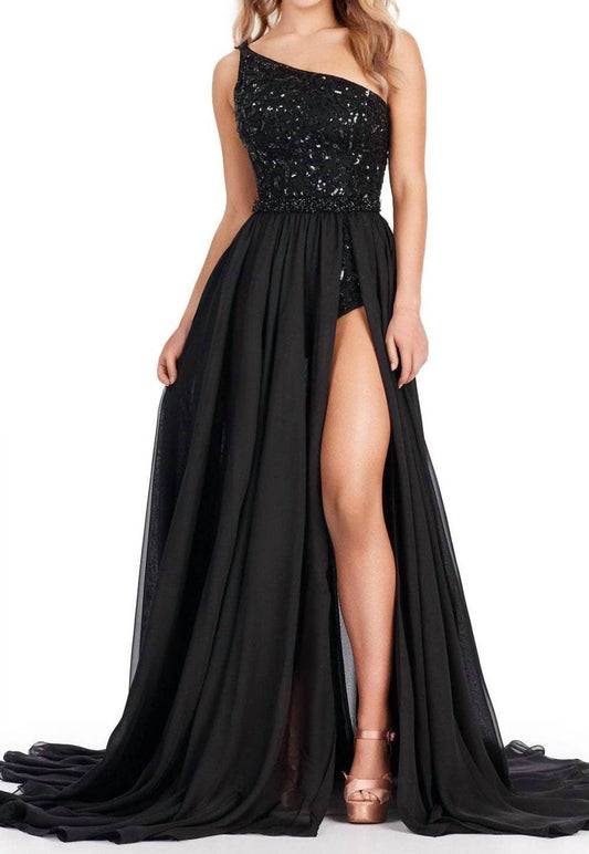 Ashleylauren - Beaded Bodysuit Prom Dress