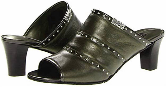 Brighton - Teri Pewter Peep Toe Leather Heeled Sandal