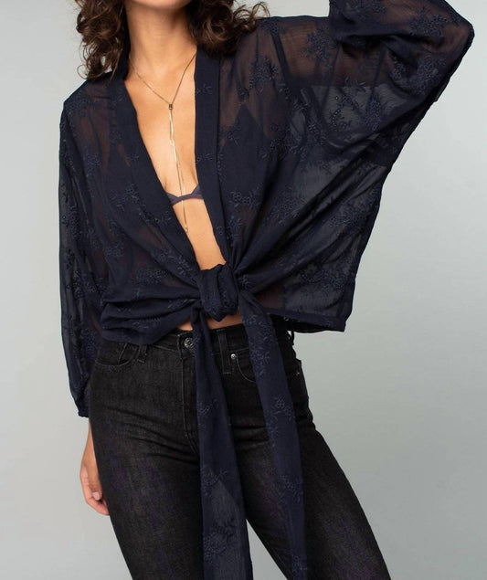 Lovestitch - Embroidered Tie Front Cardigan