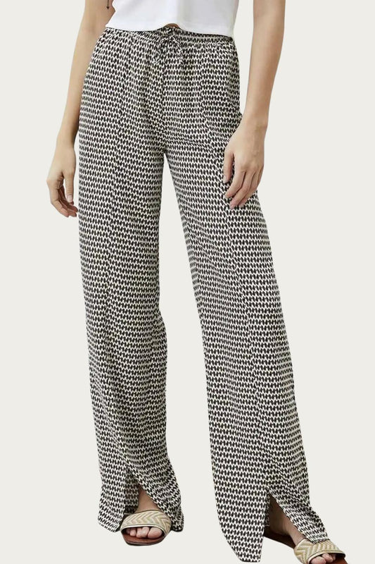 RELAXED SLIT-HEM PRINTED JERSEY PANT
