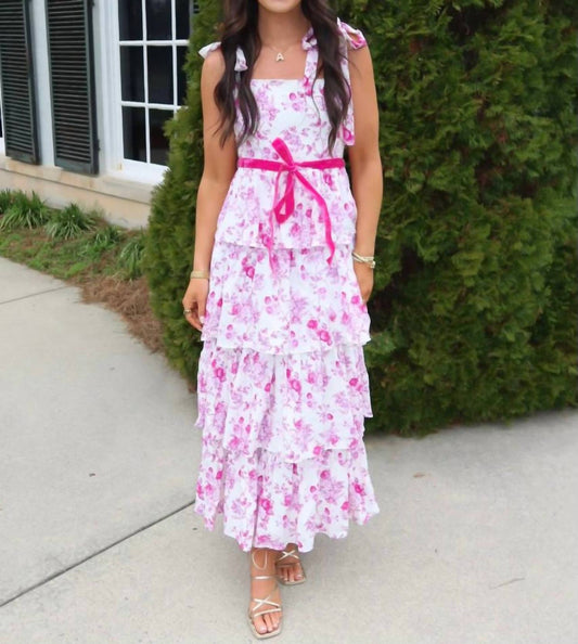 Tcec - Floral Print Tiered Adjustable Straps Mini Dress