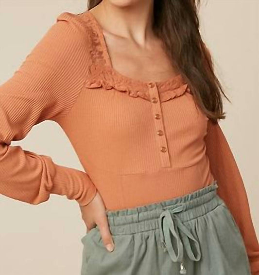 Listicle - Lace Puff Long Sleeve Knit Top - Clay