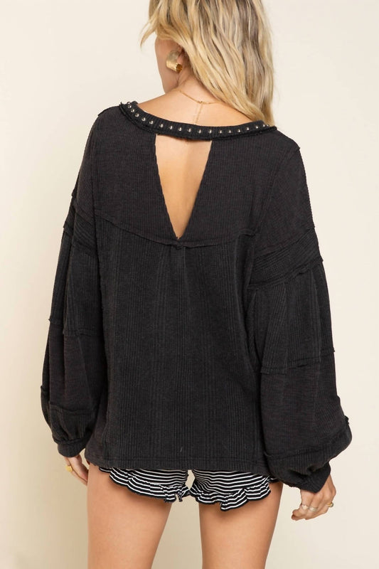 Pol - Stud Detail Balloon Sleeve Top