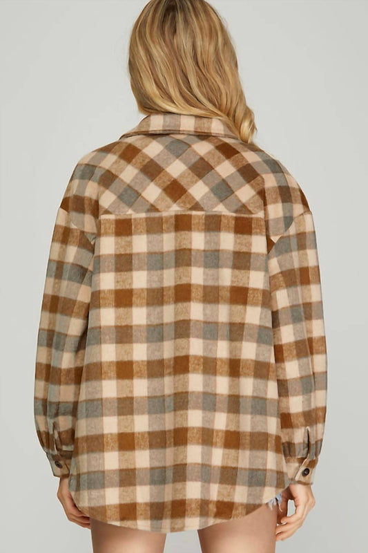 She + Sky - Plaid Button Shacket
