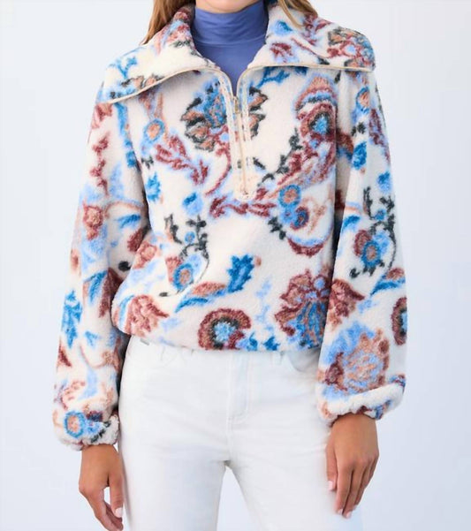 Fdj - 1/2 Zip Creme Damask Sherpa Popover Jacket