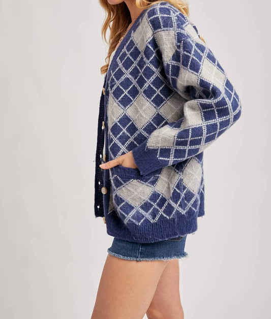 Bluivy - Argyle Button Down Pocket Cardigan