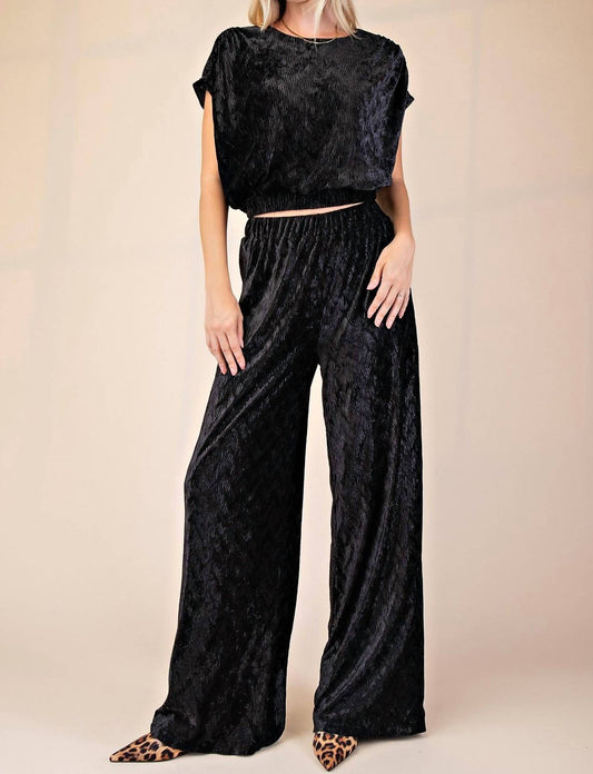 Glam - Britt Round Neck Sleeveless Velvet Pleats Top