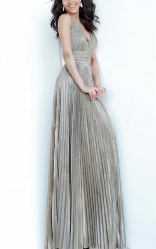 Jovani - Pleated Glitter Dress