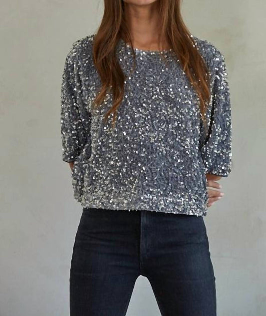 By Together - Sequin Velvet Round Neck Short Sleeve Top