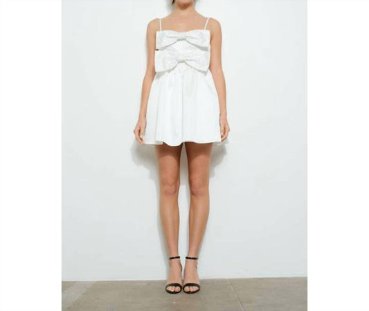 Ina - Pearl-embellished Double Bow Detail Mini Dress