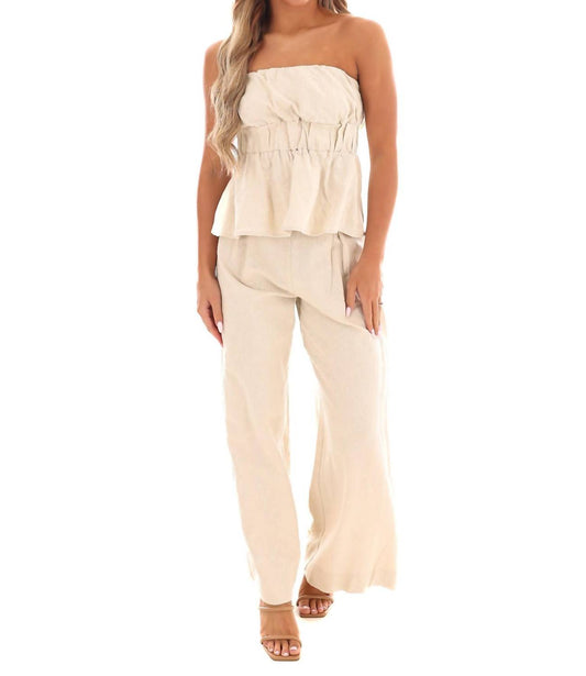 Lena - Bubble Top And Wide Leg Pant Linen Two Piece Set