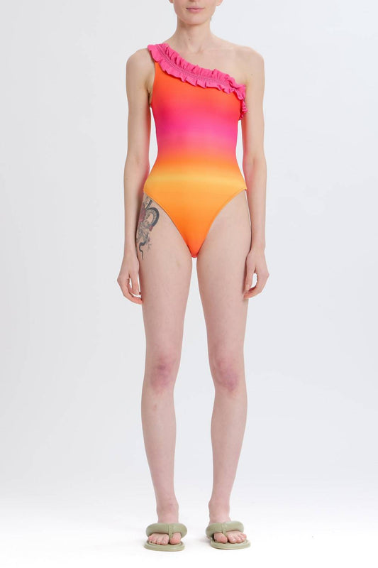 Something Navy - One Shoulder Ruffle One Piece Swimsuit