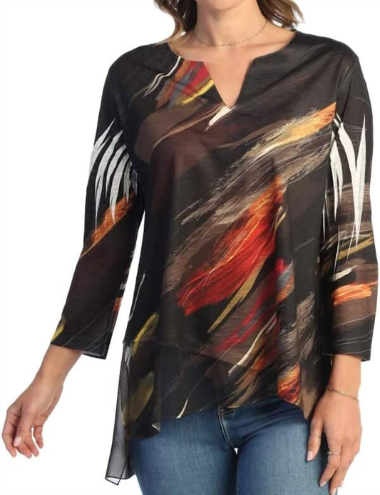 Jess & Jane - Women's Dunes Slit V Neck Chiffon Contrast Top