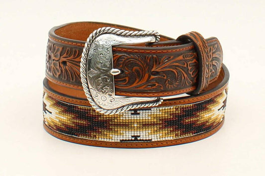 Nocona Belt Co. - Men's Aztec Beaded-stitch Leather Belt