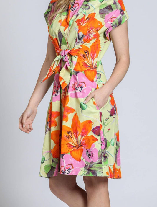 Apny - Short Sleeve Shirt Dress With Self Tie