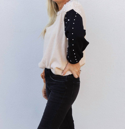 Bibi - A Pearly Affair Pearl Beaded Color Block Sweater
