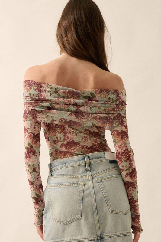 Promesa - Flora Mesh Off-shoulder Floral Bodysuit