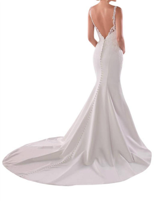 Stella York - Satin Wedding Dress with Illusion Neckline