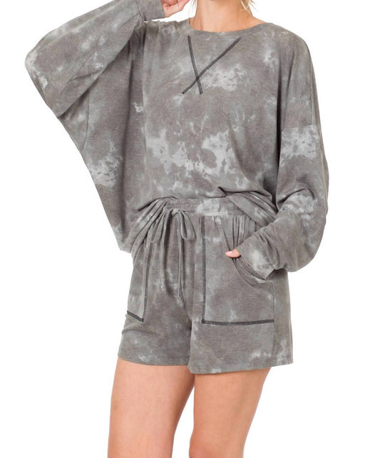 Zenana - Tie Dye Oversized Pullover And Shorts Set