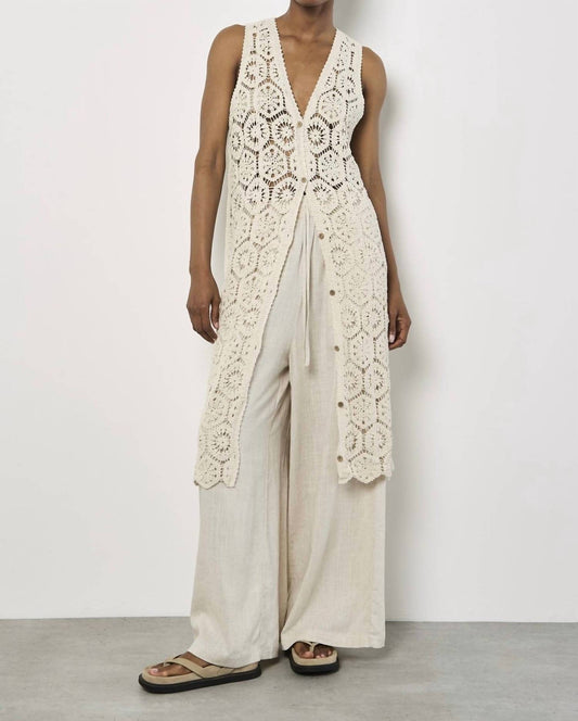 Apricot - Crochet Longline Sleeveless Cardigan