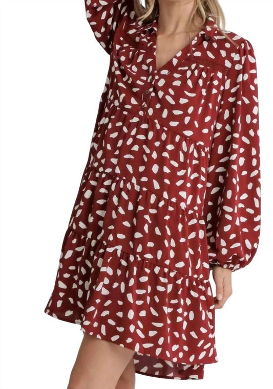 Umgee - Animal Print Long Sleeve Tiered Dress