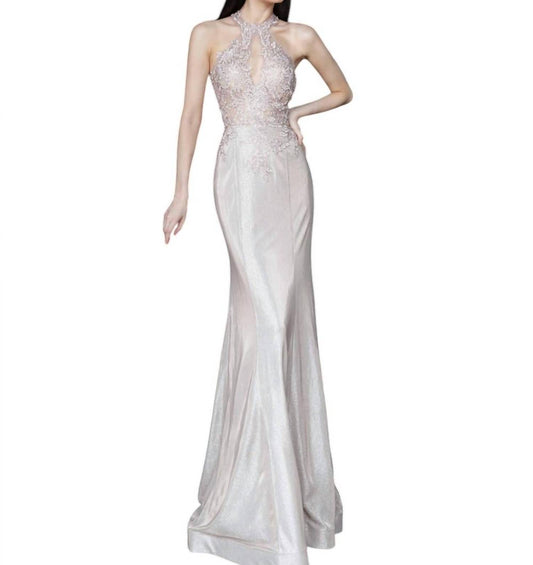 Jvn - Embroidered Key Hole Neckline Prom Dress