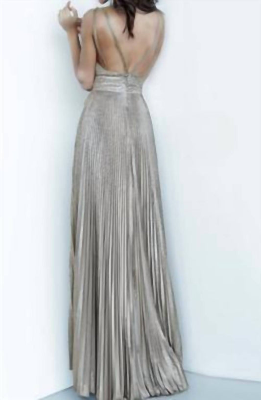 Jovani - Pleated Glitter Dress