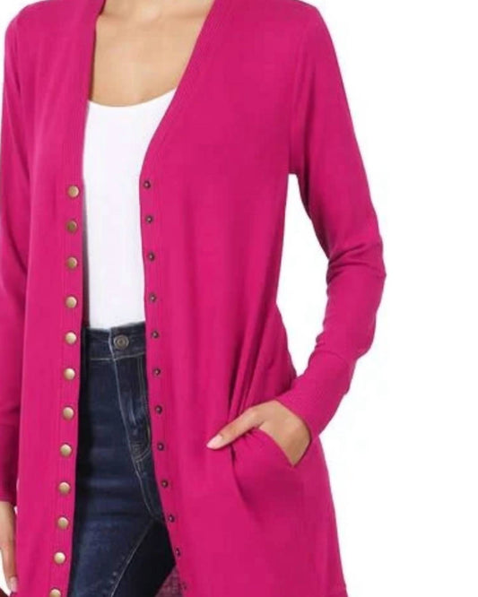 Zenana - Full Sleeve Long Snap Cardigan